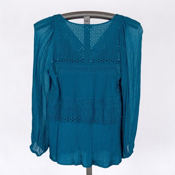 Sundance Teal Cupro-Cotton Blouse & Cami Women's XS Eyelet Lace Boho Romantic - Picture 4 of 6